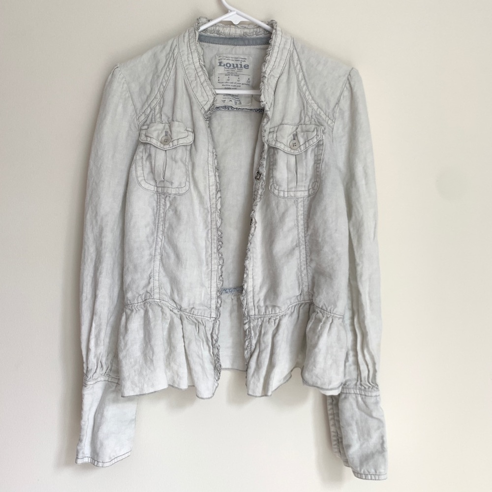 SOLD-Anthropologie “Louie”  ruffle linen jacket